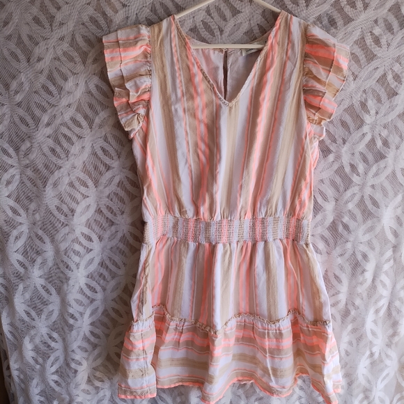 Vineyard vines dress large pink tan striped shirt sleeves cotton - Picture 10 of 11